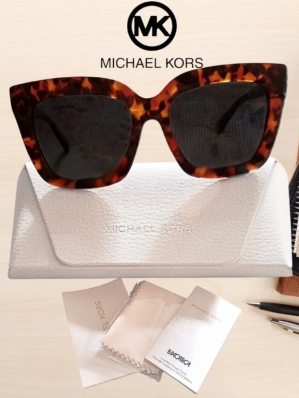 Michael Kors Tortoiseshell Big Square Sunglasses Very Dark Lens With Papers